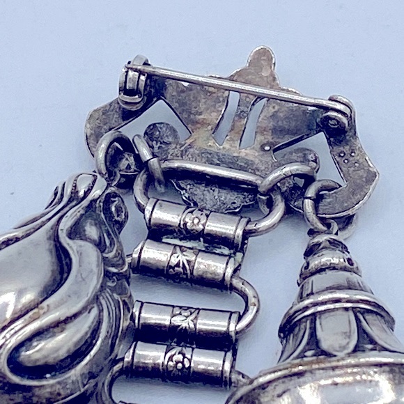 Vintage SilverTone Dangling Charm And Locket Brooch Very Unique 4 1/2” Long - Picture 5 of 9